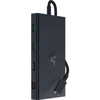 Razer USB-C dockingstation 11 poorten met HDMI, Gigabit Ethernet, 3,5 mm audio-poort, USB-A en -C, compatibel met Windows en Mac (schermuitgang met 4K, 7.1 surround sound) zwart Razer USB-C dockingstation 11 poorten met HDMI, Gigabit Ethernet, 3,5 mm audio-poort, USB-A en -C, compatibel met Windows en Mac (schermuitgang met 4K, 7.1 surround sound) zwart
