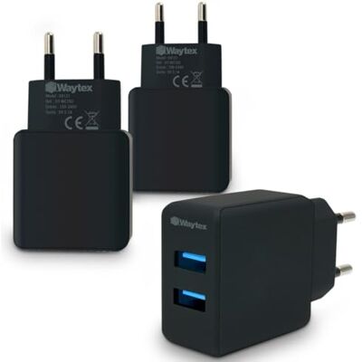 Waytex Set van 3 dubbele USB-opladers voor smartphone, tablet, laptop, universele wandlader, 2 USB-A-poorten 5 V-2,1 A, EU-stekker 2-polig Waytex Set van 3 dubbele USB-opladers voor smartphone, tablet, laptop, universele wandlader, 2 USB-A-poorten 5 V-2,1 A, EU-stekker 2-polig