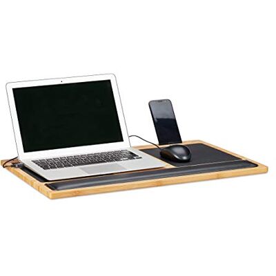 Relaxdays 10022200 Laptoptafel, knietablet, houder voor smartphone, 2 muismatten, 60 x 40 cm, bamboe, natuur, natuur, standaard Relaxdays 10022200 Laptoptafel, knietablet, houder voor smartphone, 2 muismatten, 60 x 40 cm, bamboe, natuur, natuur, standaard