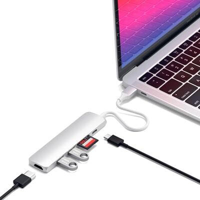 SATECHI 6-in-1 hub USB C Slim Classic multipoortadapter met PD 60W opladen, HDMI 4K @60Hz, 2x USB-A poorten gegevens 5Gbps, SD/microSD voor MacBook Air & Pro, laptop en meer zilver SATECHI 6-in-1 hub USB C Slim Classic multipoortadapter met PD 60W opladen, HDMI 4K @60Hz, 2x USB-A poorten gegevens 5Gbps, SD/microSD voor MacBook Air & Pro, laptop en meer zilver