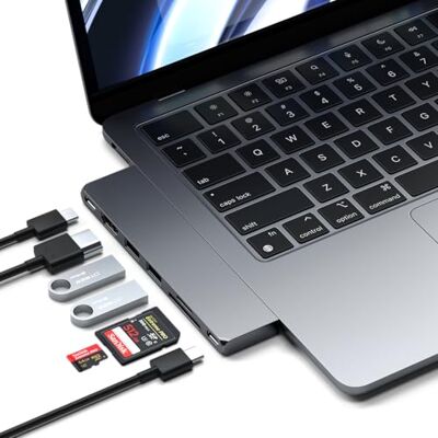 SATECHI Dual USB-C Pro Slim Hub 7-in-1, USB4 40Gbps, 6K @60Hz, PD 100W, 2 Type-A-poorten en 1 Type-C poort met 10 Gbps, HDMI, SD/MicroSD-schijven voor MacBook Air/Pro/Neo grijs SATECHI Dual USB-C Pro Slim Hub 7-in-1, USB4 40Gbps, 6K @60Hz, PD 100W, 2 Type-A-poorten en 1 Type-C poort met 10 Gbps, HDMI, SD/MicroSD-schijven voor MacBook Air/Pro/Neo grijs