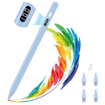 MoKo Stylus Pen voor iPad 2018-2025, USB-C Fast Charging Pencil met LED Power Display Tilt Sensitivity voor Apple iPad A16/11/10/9/8/7/6, Air 7/6/5/4/3/M3/M2, Pro 13"/12,9"/11"/M4, Mini 7/6/5, Blauw MoKo Stylus Pen voor iPad 2018-2025, USB-C Fast Charging Pencil met LED Power Display Tilt Sensitivity voor Apple iPad A16/11/10/9/8/7/6, Air 7/6/5/4/3/M3/M2, Pro 13"/12,9"/11"/M4, Mini 7/6/5, Blauw