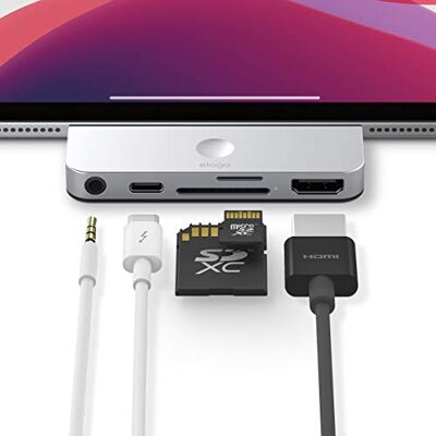 elago Type-C Pocket Pro Hub 5-in-1, compatibel met iPad Pro, MacBook, Galaxy S10 en de meeste USB-C-apparaten, HDMI 4K, USB-C PD opladen, 3,5 mm audio-aansluiting, SD- en micro-SD-sleuf (zilver) elago Type-C Pocket Pro Hub 5-in-1, compatibel met iPad Pro, MacBook, Galaxy S10 en de meeste USB-C-apparaten, HDMI 4K, USB-C PD opladen, 3,5 mm audio-aansluiting, SD- en micro-SD-sleuf (zilver)