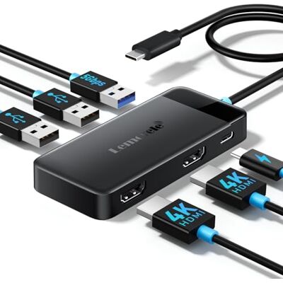 Lemorele Docking Station USB C 6-in-1, USB Hub Dual Monitor met 2x HDMI 4K, 3x USB 3.0/2.0, PD 100W, USB C Hub/Docking Station voor MacBook/DELL/Windows/HP/Surface Lemorele Docking Station USB C 6-in-1, USB Hub Dual Monitor met 2x HDMI 4K, 3x USB 3.0/2.0, PD 100W, USB C Hub/Docking Station voor MacBook/DELL/Windows/HP/Surface