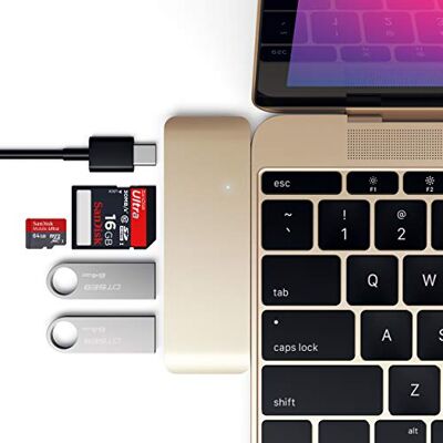 SATECHI 3-in-1 Hub Combo Type-C USB 3.0 van aluminium met USB-C opladen Pass-Through compatibel met MacBook 2015/2016/2017/2018 12 inch (goud) SATECHI 3-in-1 Hub Combo Type-C USB 3.0 van aluminium met USB-C opladen Pass-Through compatibel met MacBook 2015/2016/2017/2018 12 inch (goud)