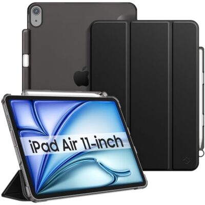 FINTIE Hoes voor iPad Air 4.Generatie 2020 10.9" met Pen houder (Ondersteunt 2e generatie potlood, draadloze oplaadfunctie) Ultradun Case Cover met Transparante Achterkant, Auto Wekken/Slapen, Zwart (2026/2025/2024/2022/2020), Rangement de Stylet, Étui FINTIE Hoes voor iPad Air 4.Generatie 2020 10.9" met Pen houder (Ondersteunt 2e generatie potlood, draadloze oplaadfunctie) Ultradun Case Cover met Transparante Achterkant, Auto Wekken/Slapen, Zwart (2026/2025/2024/2022/2020), Rangement de Stylet, Étui