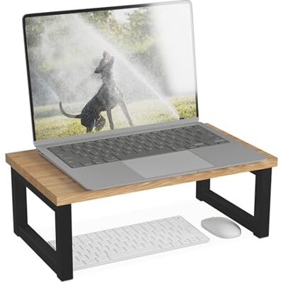 Relaxdays Monitorstandaard, h x b x d: 15 x 40 x 23 cm, verhoging voor kantoor, industrieel design, natuur/zwart Relaxdays Monitorstandaard, h x b x d: 15 x 40 x 23 cm, verhoging voor kantoor, industrieel design, natuur/zwart