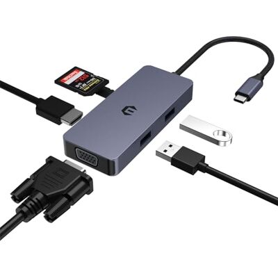 BIGBIG WON USB C-adapter, USB C-hub, 4K HDMI VGA USB-hub, 6-in-1 adapter met USB A, USB 2.0, SD/TF-kaartlezer, compatibel met Mac, Windows en iOS laptops BIGBIG WON USB C-adapter, USB C-hub, 4K HDMI VGA USB-hub, 6-in-1 adapter met USB A, USB 2.0, SD/TF-kaartlezer, compatibel met Mac, Windows en iOS laptops