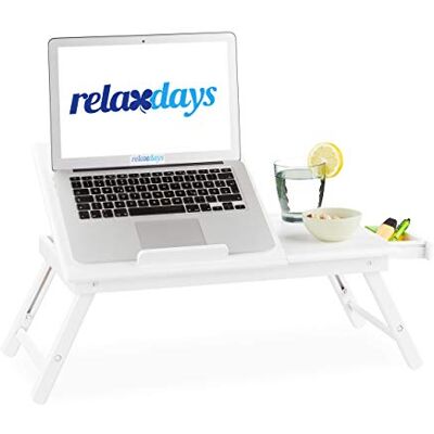 Relaxdays , Witte Laptoptafel, bamboe, klaptafel, bureau, knietafel, boeken, h x b x d: 24 x 60 x 35 cm, 1 stuk Relaxdays , Witte Laptoptafel, bamboe, klaptafel, bureau, knietafel, boeken, h x b x d: 24 x 60 x 35 cm, 1 stuk