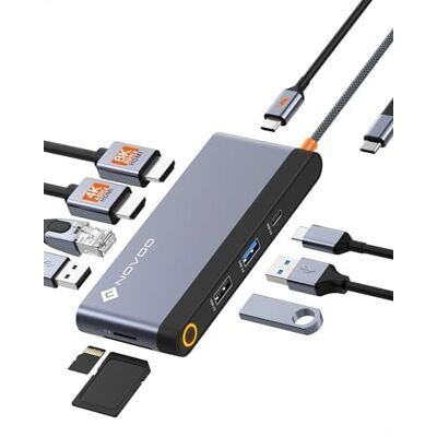 NOVOO 10-in-1 dockingstation Dual HDMI, Docking Station USB C Multiport Adapter naar 2 HDMI 8K, Gigabit Ethernet, PD 100W, SD, TF, 3 USB-poorten voor Microsoft, Macbook, HP, Dell, Lenovo NOVOO 10-in-1 dockingstation Dual HDMI, Docking Station USB C Multiport Adapter naar 2 HDMI 8K, Gigabit Ethernet, PD 100W, SD, TF, 3 USB-poorten voor Microsoft, Macbook, HP, Dell, Lenovo