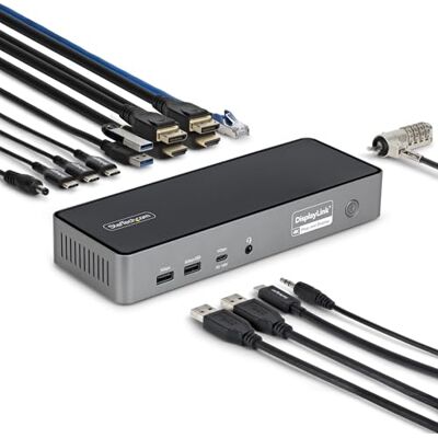 StarTech . COM USB-C dockingstation met drievoudig scherm, oplaadstation voor laptop 140W, HDMI 4K 60Hz of DisplayPort StarTech . COM USB-C dockingstation met drievoudig scherm, oplaadstation voor laptop 140W, HDMI 4K 60Hz of DisplayPort