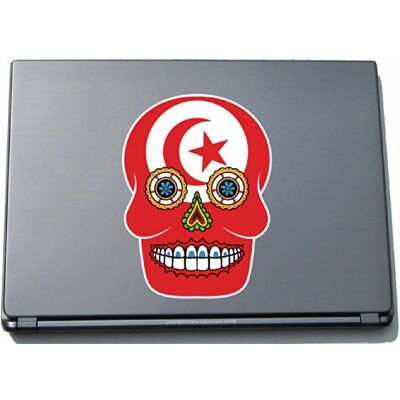 INDIGOS UG pinkelephant Skull sticker voor notebook, motief Tunesische vlag, 150 x 110 mm INDIGOS UG pinkelephant Skull sticker voor notebook, motief Tunesische vlag, 150 x 110 mm