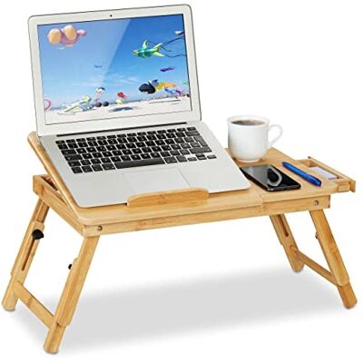 Relaxdays In hoogte verstelbare opvouwbare bamboe laptoptafel met kantelbaar blad, lade, bedtafel, naturel Relaxdays In hoogte verstelbare opvouwbare bamboe laptoptafel met kantelbaar blad, lade, bedtafel, naturel