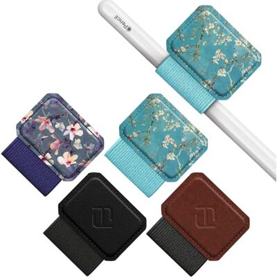 FINTIE Set van 4 zelfklevende pennenhouders voor Apple Pencil en stylus, elastische PU-lederen pennenhouder voor notitieblok, kalender, tablet, map, bloem FINTIE Set van 4 zelfklevende pennenhouders voor Apple Pencil en stylus, elastische PU-lederen pennenhouder voor notitieblok, kalender, tablet, map, bloem