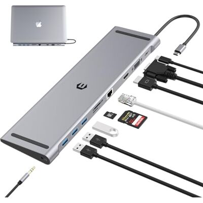 BIGBIG WON USB C dockingstation 10-in-1 drievoudige monitor USB C Hub Dual Display met HDMI 4K, VGA, 3x USB 3.0, PD 100W, Ethernet, SD/TF-slots, computer docking station BIGBIG WON USB C dockingstation 10-in-1 drievoudige monitor USB C Hub Dual Display met HDMI 4K, VGA, 3x USB 3.0, PD 100W, Ethernet, SD/TF-slots, computer docking station