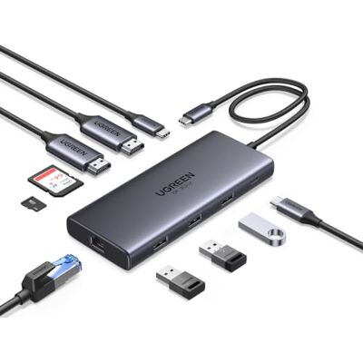 UGREEN Revodok Pro 210 Hub USB C 10-in-1 Docking Station Dual Display 2 HDMI, Dual 4K60Hz, unieke 8K30Hz, Gigabit Ethernet, PD 100W Charge, SD TF, 5Gbps, 3A1C, compatibel met MacBook Pro Air UGREEN Revodok Pro 210 Hub USB C 10-in-1 Docking Station Dual Display 2 HDMI, Dual 4K60Hz, unieke 8K30Hz, Gigabit Ethernet, PD 100W Charge, SD TF, 5Gbps, 3A1C, compatibel met MacBook Pro Air
