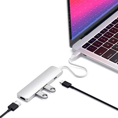 SATECHI 4-in-1 USB C Hub Slim Classic Multiport Adapter met PD Charge 60W, HDMI 4K @60Hz en 2x USB-A-poorten 10Gbps gegevens voor MacBook Air/Pro/Neo, laptop en meer zilver SATECHI 4-in-1 USB C Hub Slim Classic Multiport Adapter met PD Charge 60W, HDMI 4K @60Hz en 2x USB-A-poorten 10Gbps gegevens voor MacBook Air/Pro/Neo, laptop en meer zilver