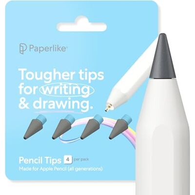 Paperlike ® Pencil Tips (4x) voor Apple Pencil 1e & 2e generatie, USB-C 10 x duurzamer, subtiele controle over de displaybeschermfolie met papiereffect Paperlike ® Pencil Tips (4x) voor Apple Pencil 1e & 2e generatie, USB-C 10 x duurzamer, subtiele controle over de displaybeschermfolie met papiereffect
