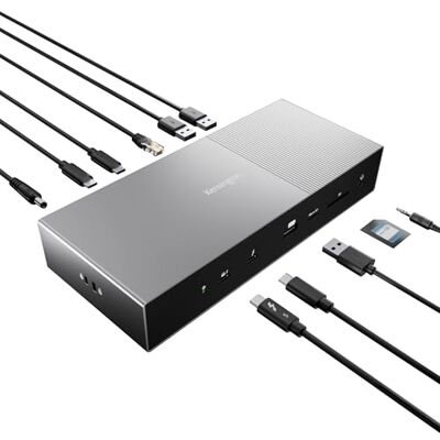 Kensington SD5000T5 EQ Thunderbolt 5 dockingstation, drievoudig display 8K/4K, SD- en Micro SD-kaartlezer, PD 140 W, 3 x Thunderbolt 5, Ethernet & USB 3.2 Gen2, ruimtegrijs (K35201EU) Kensington SD5000T5 EQ Thunderbolt 5 dockingstation, drievoudig display 8K/4K, SD- en Micro SD-kaartlezer, PD 140 W, 3 x Thunderbolt 5, Ethernet & USB 3.2 Gen2, ruimtegrijs (K35201EU)