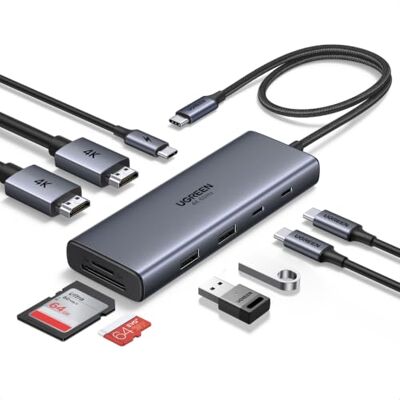 UGREEN Revodok Pro Hub USB C 9-in-1 dockingstation met dubbel scherm 2 HDMI 4K60Hz, Dual Display, SD TF, USB-gegevenspoorten 5Gbps, 2A2C, PD 100W, compatibel met Windows MacBook UGREEN Revodok Pro Hub USB C 9-in-1 dockingstation met dubbel scherm 2 HDMI 4K60Hz, Dual Display, SD TF, USB-gegevenspoorten 5Gbps, 2A2C, PD 100W, compatibel met Windows MacBook
