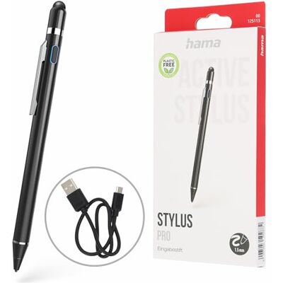 Hama Stylus voor tablet (actieve stylus, ultradunne stylus voor Android/iOS, mobiele telefoon, tablet, oplaadbare stylus voor capacitief touchscreen, iPad compatibele pen, pen met clip Hama Stylus voor tablet (actieve stylus, ultradunne stylus voor Android/iOS, mobiele telefoon, tablet, oplaadbare stylus voor capacitief touchscreen, iPad compatibele pen, pen met clip