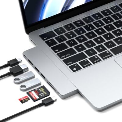 SATECHI Dual USB-C Pro Slim Hub 7-in-1, USB4 40Gbps, 6K @60Hz, PD 100W, 2 Type-A-poorten en 1 Type-C poort met 10 Gbps, HDMI, SD/MicroSD-schijven voor MacBook Air/Pro/Neo zilver SATECHI Dual USB-C Pro Slim Hub 7-in-1, USB4 40Gbps, 6K @60Hz, PD 100W, 2 Type-A-poorten en 1 Type-C poort met 10 Gbps, HDMI, SD/MicroSD-schijven voor MacBook Air/Pro/Neo zilver