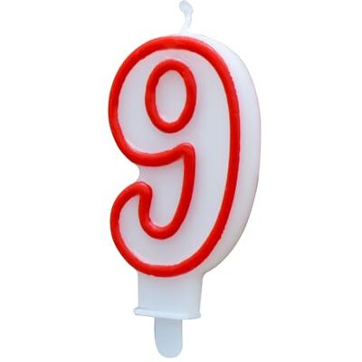 Algon Witte verjaardagskaars voor de 9e verjaardag met rode rand, kleurrijke en feestelijke verjaardagskaars, perfect voor feesten Algon Witte verjaardagskaars voor de 9e verjaardag met rode rand, kleurrijke en feestelijke verjaardagskaars, perfect voor feesten