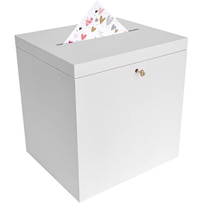 Creative Houten doos voor enveloppen, wit, 29 x 25 x 30 cm, met deksel en sleutel, doos voor speciale gelegenheden, urn verjaardag, bruiloft, herinneringsdoos, letterkaarten Creative Houten doos voor enveloppen, wit, 29 x 25 x 30 cm, met deksel en sleutel, doos voor speciale gelegenheden, urn verjaardag, bruiloft, herinneringsdoos, letterkaarten
