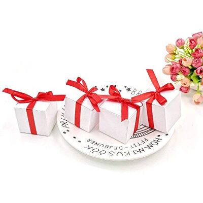 JZK 50 lege doosjes voor bruiloftsgasten, wit met rode linten, snoepdoos, voor bruiloft, verjaardag, Kerst, doop, babyshower, communie, kraftpapier, wit, rood JZK 50 lege doosjes voor bruiloftsgasten, wit met rode linten, snoepdoos, voor bruiloft, verjaardag, Kerst, doop, babyshower, communie, kraftpapier, wit, rood
