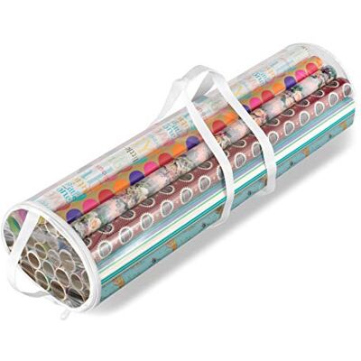 Whitmor 6044-4924 Gift Wrap Organizer, transparant De transparante opbergtas houdt de cadeaupapierrollen georganiseerd, zichtbaar en beschermd met Whitmor 6044-4924 Gift Wrap Organizer, transparant De transparante opbergtas houdt de cadeaupapierrollen georganiseerd, zichtbaar en beschermd met