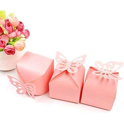 JZK 50 stuks roze vlinderpapieren bruiloftsgeschenkdozen voor bruiloft, verjaardag, verloving, doop, Kerstmis JZK 50 stuks roze vlinderpapieren bruiloftsgeschenkdozen voor bruiloft, verjaardag, verloving, doop, Kerstmis
