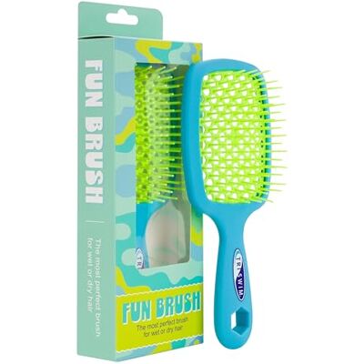 TRISWIM FunBrush Nat- en droogontwarrende haarborstel, flexibele antistatische Duoflex-borstelharen, geventileerd kussen voor sneller drogen, ultralichte en gemakkelijk te reinigen haarborstel TRISWIM FunBrush Nat- en droogontwarrende haarborstel, flexibele antistatische Duoflex-borstelharen, geventileerd kussen voor sneller drogen, ultralichte en gemakkelijk te reinigen haarborstel