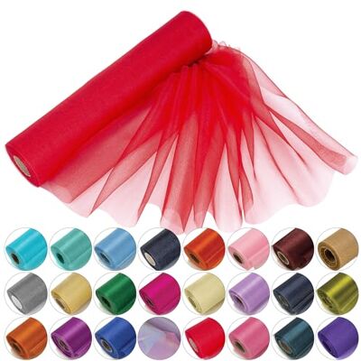 Trimming Shop Rode transparante organza rollen met lovertjes, perfect als kerst-, bruilofts- of feestdecoratie, 29 cm x 25 m Trimming Shop Rode transparante organza rollen met lovertjes, perfect als kerst-, bruilofts- of feestdecoratie, 29 cm x 25 m
