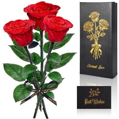 SERIONR Eeuwige roos, 3 echte rozen met stengels, eeuwige bloemen, rode rozen, cadeau-ideeën, verjaardag, dames, Valentijnsdag, Moederdag, bruiloft, romantisch cadeau SERIONR Eeuwige roos, 3 echte rozen met stengels, eeuwige bloemen, rode rozen, cadeau-ideeën, verjaardag, dames, Valentijnsdag, Moederdag, bruiloft, romantisch cadeau