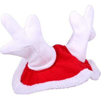 QHP Rendierhoed, kerstkostuum voor paarden, rood, witte pluche rand, wit hout (warmbloedig) QHP Rendierhoed, kerstkostuum voor paarden, rood, witte pluche rand, wit hout (warmbloedig)