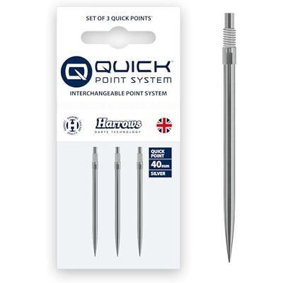 Harrows Stalen dartpunten met snelle punt, reservedartpunten in zwart en zilver, 26 mm, 30 mm, 35 mm, 40 mm en 42 mm, compatibel met QP-systeem (zilver, 40 mm) Harrows Stalen dartpunten met snelle punt, reservedartpunten in zwart en zilver, 26 mm, 30 mm, 35 mm, 40 mm en 42 mm, compatibel met QP-systeem (zilver, 40 mm)