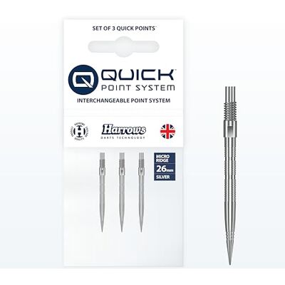 Harrows Micro Grip Quick Points Precisie CNC gefreesde dartpunten met verbeterde grip en anti-breuk design snelwisselsysteem (26 mm, zilver) Harrows Micro Grip Quick Points Precisie CNC gefreesde dartpunten met verbeterde grip en anti-breuk design snelwisselsysteem (26 mm, zilver)