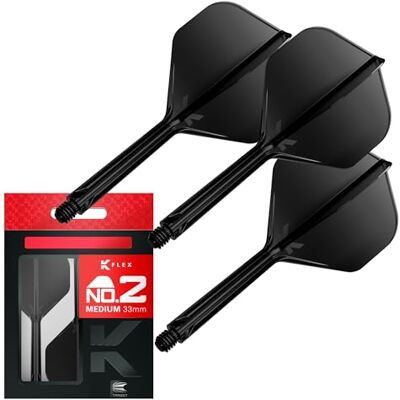 Target Darts K Flex Integrated Dart Flight And Shaft, No.2 Zwart (Medium) Pak van 3 K-Flex No 2, Precision Moulded 2-in-1 Dart-flights en Dart Stem Professionele Dart Accessoires Target Darts K Flex Integrated Dart Flight And Shaft, No.2 Zwart (Medium) Pak van 3 K-Flex No 2, Precision Moulded 2-in-1 Dart-flights en Dart Stem Professionele Dart Accessoires