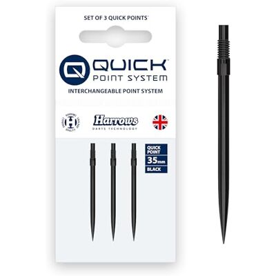 Harrows Stalen snelle punt dartpunten Vervangende dartpunten in zwart en zilver 26 mm, 30 mm, 35 mm, 40 mm en 42 mm compatibel met QP-systeem (zwart, 35 mm) Harrows Stalen snelle punt dartpunten Vervangende dartpunten in zwart en zilver 26 mm, 30 mm, 35 mm, 40 mm en 42 mm compatibel met QP-systeem (zwart, 35 mm)