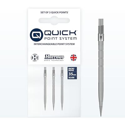 Harrows Micro Grip Quick Points Precisie CNC gefreesde dartpunten met verbeterde grip en anti-breuk design snelwisselsysteem (35 mm, zilver) Harrows Micro Grip Quick Points Precisie CNC gefreesde dartpunten met verbeterde grip en anti-breuk design snelwisselsysteem (35 mm, zilver)
