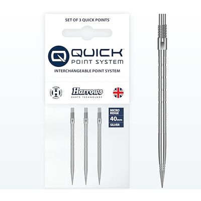 Harrows Micro Grip Quick Points CNC gefreesde precisie-dartpunten met verbeterde grip en anti-breuk design snelwisselsysteem (40 mm, zilver) Harrows Micro Grip Quick Points CNC gefreesde precisie-dartpunten met verbeterde grip en anti-breuk design snelwisselsysteem (40 mm, zilver)