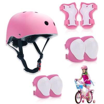 Zyluniy Genouillères pour enfants avec casque, équipement de protection pour roller, respirantes et réglables, ensemble de genouillères pour vélo, skateboard, scooter Zyluniy Genouillères pour enfants avec casque, équipement de protection pour roller, respirantes et réglables, ensemble de genouillères pour vélo, skateboard, scooter
