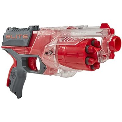 Nerf Elite Disruptor Blaster, 6-dart drum, 6 elite darts, snelvuur, doorzichtig rood, Amazon Exclusive Nerf Elite Disruptor Blaster, 6-dart drum, 6 elite darts, snelvuur, doorzichtig rood, Amazon Exclusive