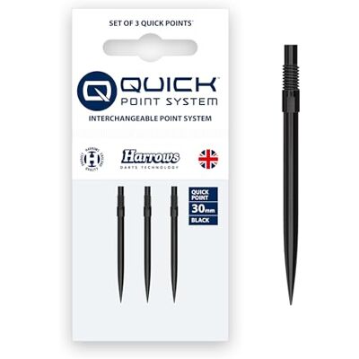 Harrows Stalen snelle punt dartpunten Vervangende dartpunten in zwart en zilver 26 mm, 30 mm, 35 mm, 40 mm en 42 mm compatibel met QP-systeem (zwart, 30 mm) Harrows Stalen snelle punt dartpunten Vervangende dartpunten in zwart en zilver 26 mm, 30 mm, 35 mm, 40 mm en 42 mm compatibel met QP-systeem (zwart, 30 mm)
