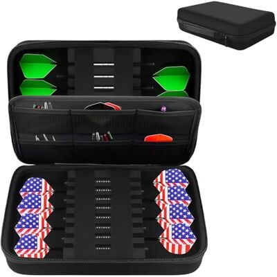GOEDCH Darttas: darttas voor 16 darts, darttas voor 16 darts en andere accessoires, darttas met meerdere netvakken, draagbare etui voor GOEDCH Darttas: darttas voor 16 darts, darttas voor 16 darts en andere accessoires, darttas met meerdere netvakken, draagbare etui voor