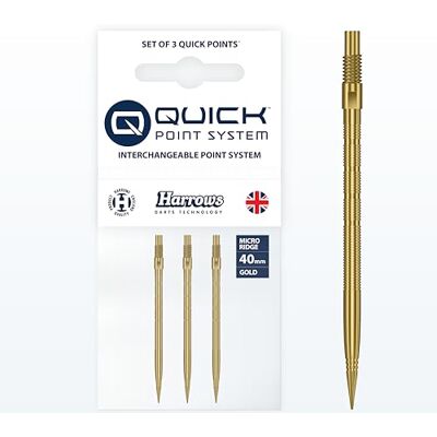 Harrows Micro Grip Quick Points CNC gefreesde precisie-dartpunten met verbeterde grip en anti-breuk design snelwisselsysteem (40 mm, goud) Harrows Micro Grip Quick Points CNC gefreesde precisie-dartpunten met verbeterde grip en anti-breuk design snelwisselsysteem (40 mm, goud)