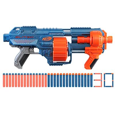 Nerf Elite 2.0 Shockwave RD-15 Blaster 30 dartpijlen, draaitrommel, 15 darts met pompactie met uitbreidingsopties, fruitvrije verpakking Nerf Elite 2.0 Shockwave RD-15 Blaster 30 dartpijlen, draaitrommel, 15 darts met pompactie met uitbreidingsopties, fruitvrije verpakking
