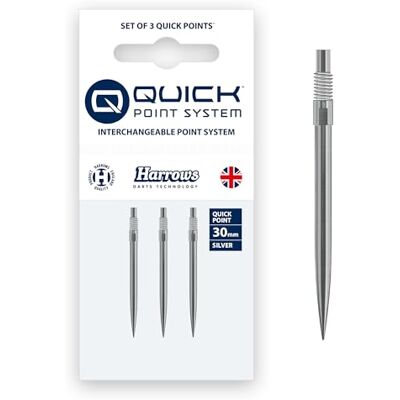 Harrows Stalen dartpunten met snelle punt, reservedartpunten in zwart en zilver, 26 mm, 30 mm, 35 mm, 40 mm en 42 mm, compatibel met QP-systeem (zilver, 30 mm) Harrows Stalen dartpunten met snelle punt, reservedartpunten in zwart en zilver, 26 mm, 30 mm, 35 mm, 40 mm en 42 mm, compatibel met QP-systeem (zilver, 30 mm)