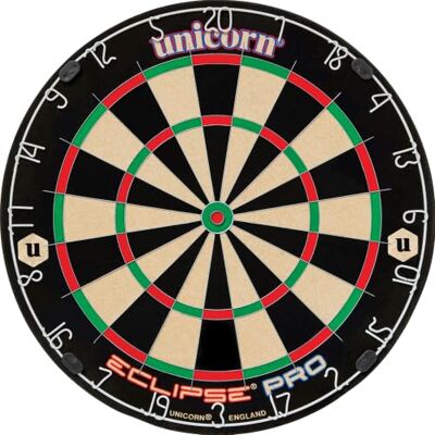 Unicorn Dartboard Eclipse Pro Ultra-Zichtbare Nummer Ring & Spider Championship Quality Sisal Bristle Staple-Free Construction Unicorn Dartboard Eclipse Pro Ultra-Zichtbare Nummer Ring & Spider Championship Quality Sisal Bristle Staple-Free Construction