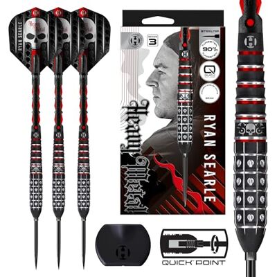 Harrows Ryan Searle Heavy Metal Series 3 Darts, 90% wolfraam, stalen punt met snelpuntsysteem, 22 g, 23 g, 24 g, 26 g, 30 g en 32 g, met Quick Point gereedschap, ST carbon staven Harrows Ryan Searle Heavy Metal Series 3 Darts, 90% wolfraam, stalen punt met snelpuntsysteem, 22 g, 23 g, 24 g, 26 g, 30 g en 32 g, met Quick Point gereedschap, ST carbon staven